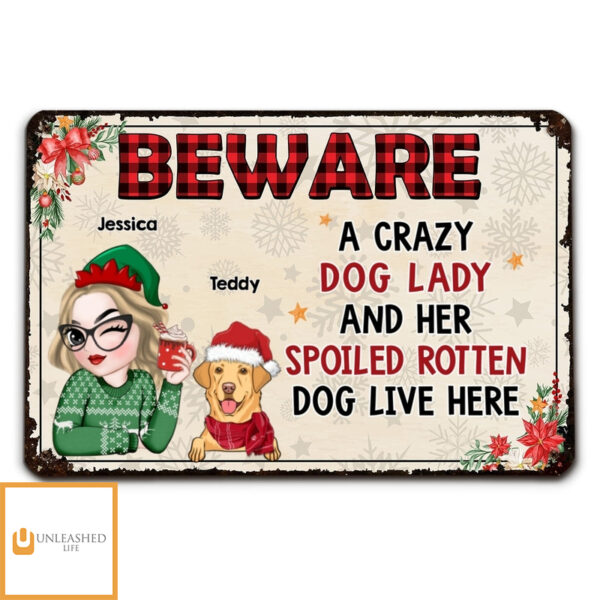 Beware A Crazy Dog Lady – Personalized Custom Metal Sign