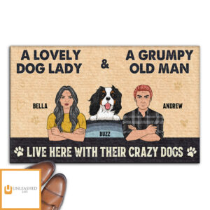 Lovely Dog Lady And Grumpy Old Man – Personalized Custom Doormat