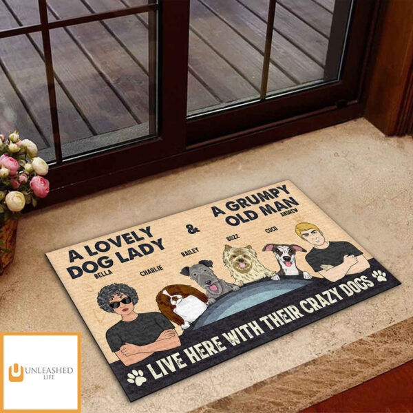 Lovely Dog Lady And Grumpy Old Man – Personalized Custom Doormat