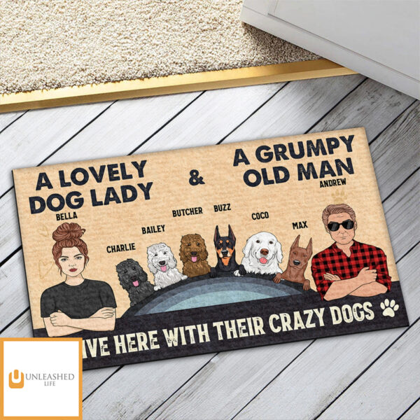 Lovely Dog Lady And Grumpy Old Man – Personalized Custom Doormat